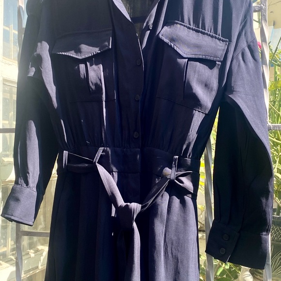 Zara Jumpsuit. Navy Blue. Full Length with tonal belt. - Picture 4 of 7